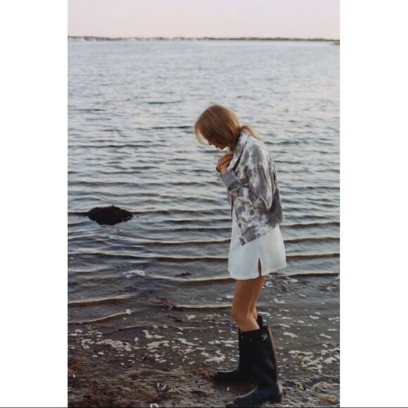 NEW Anthropologie T.La Nika Gray Utilitarian Cropped Shirt Jacket Coat Medium - Picture 2 of 5